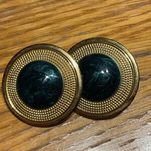 Large gold and Emerald green circular earrings